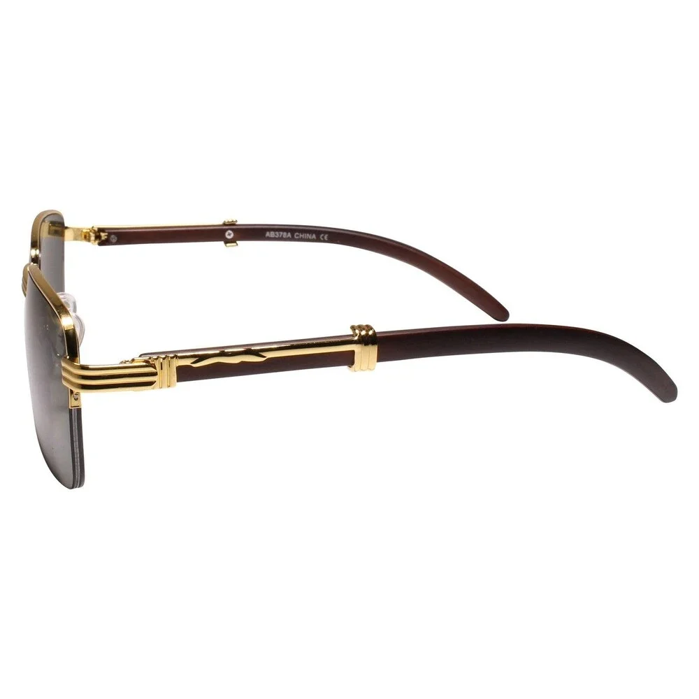 Classy Luxury Exotic Slick Design Elegant Semi Rimless Gold Rectangle Sunglasses